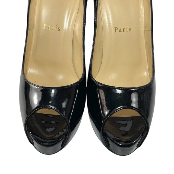 CHRISTIAN LOUBOUTIN VERY PRIVE Black Patent Platform Stiletto Pumps 37.5 7.5 - Picture 9 of 14